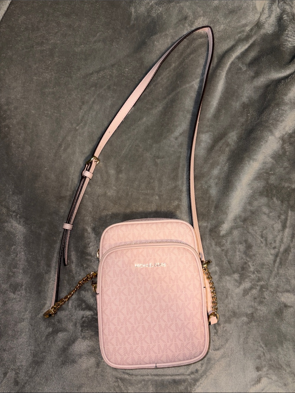 Michael Kors Blush Pink Signature Crossbody with Gold Chain